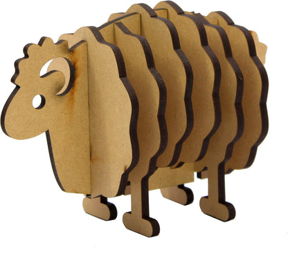 eSplanade DIY Craft MDF Decoupage Coasters - Set of 6 /Table Coasters/for Craft/Activity/Simple Animal Shape Decoupage/Painting/Resin Work/Hedgehog & Sheep shape
