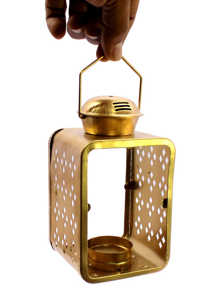 eSplanade Moroccan Lantern Metal Hanging Lamp with Glass Tealight Candle Holder - Set of 2-6" Inches - Golden (Golden)