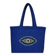 SKAPADORO Quilted Cotton Tote Bag with Zip, Inner Zipper Pocket, Multipurpose Embroidered Hand Bag for Women/Girls For Shopping Travel College Gym Work, Everyday Shoulder Bag - Evil Eye; Floral