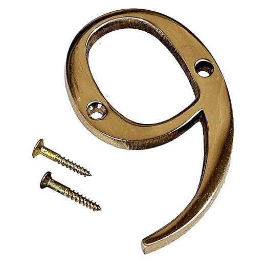 eSplanade 3" Brass House Hotel Door Number Plaque – Numeric Numerical Digit Sign for Home Office Hotel Guest House – Polished Brass Finish with Screws