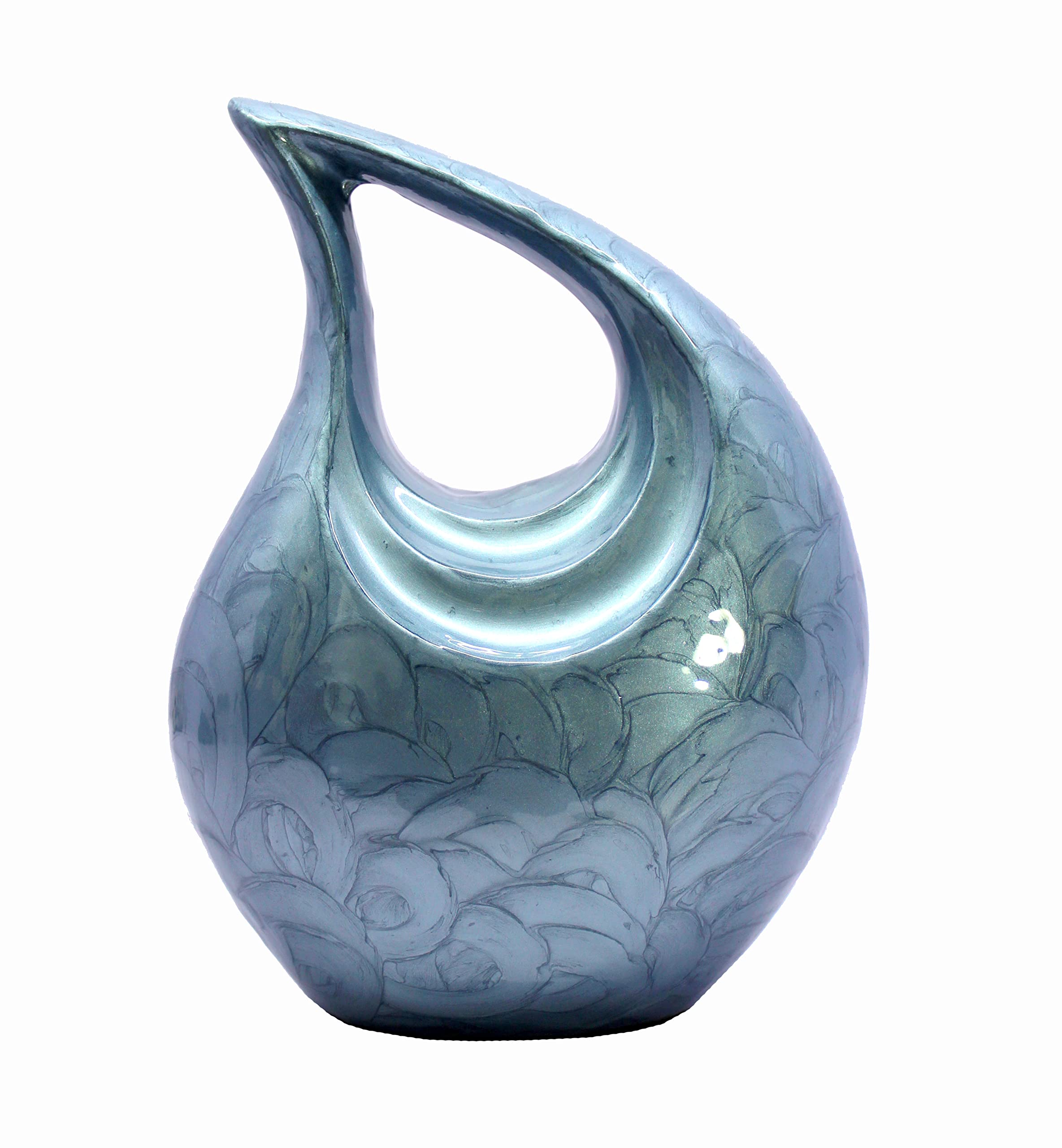 eSplanade Metal Cremation Urn Memorial Jar Pot Container | Full Size Urn for Ashes Funeral Burial | Teardrop Urns | Grey & white- 10" Inches