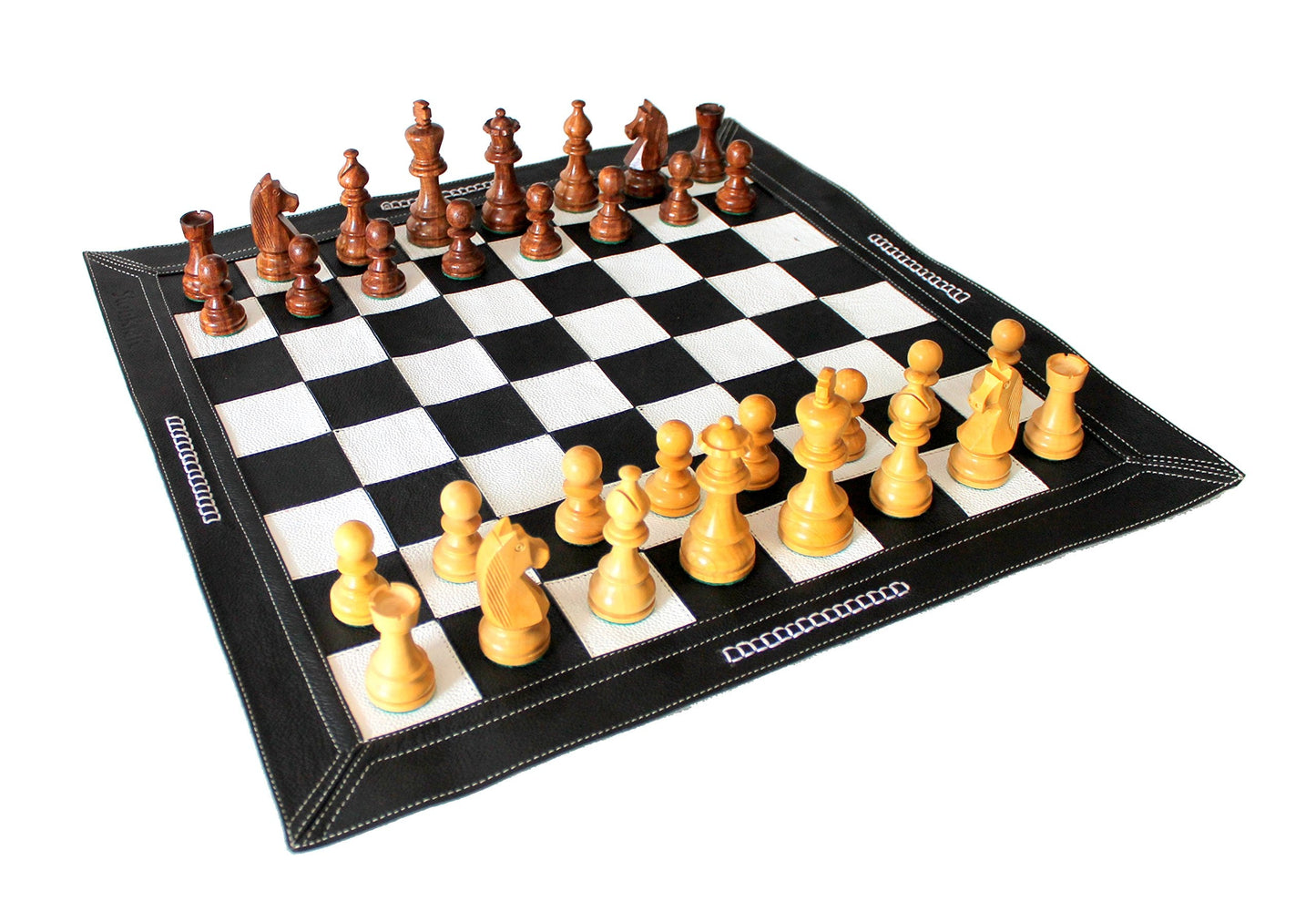 StonKraft - Big Size 19" x 19" Genuine Leather Chess Board | Roll-up Tournament Chess | Black