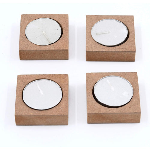 IVEI Wooden MDF DIY Tea Light Candle Holder with Candles - Set of 3(1 Double & 2 Single) - Plain MDF Wooden Candle Holders Blank for Painting Wood Sheet Craft, Decoupage, Resin Art Work & Decoration