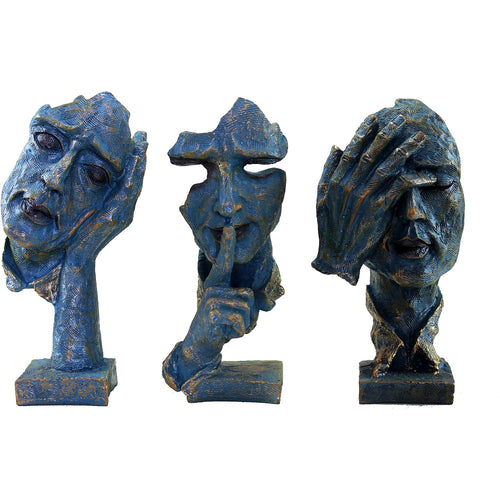 eSplanade Resin Human Faces - Zen Sculpture Showpiece | See No Evil, Hear No Evil, Speak No Evil | Face Expressions Statement Pieces | Home Decor | Set of 3 - Black-Golden - 8.5