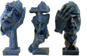 eSplanade Resin Human Faces - Zen Sculpture Showpiece | See No Evil, Hear No Evil, Speak No Evil | Face Expressions Statement Pieces | Home Decor | Set of 3 - Black-Golden - 8.5" Inches (Blue)