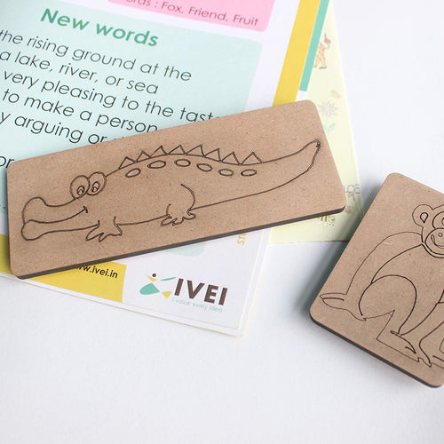 IVEI Panchatantra Kids Learning Book - Workbook and 2 DIY magnets of Panchatantra Story - Colouring Activity Worksheets - Creative Fun Activity and Education For Kids - The Monkey and the crocodile