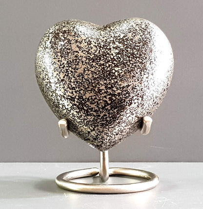 eSplanade Metal Mini Cremation Urn Heart-shaped Keepsake Memorial Jar Pot Container | Small Urn for Funeral Ashes Burial | Wave Textured Metal Keepsake with Stand | Multicolor - 2.75" Inches