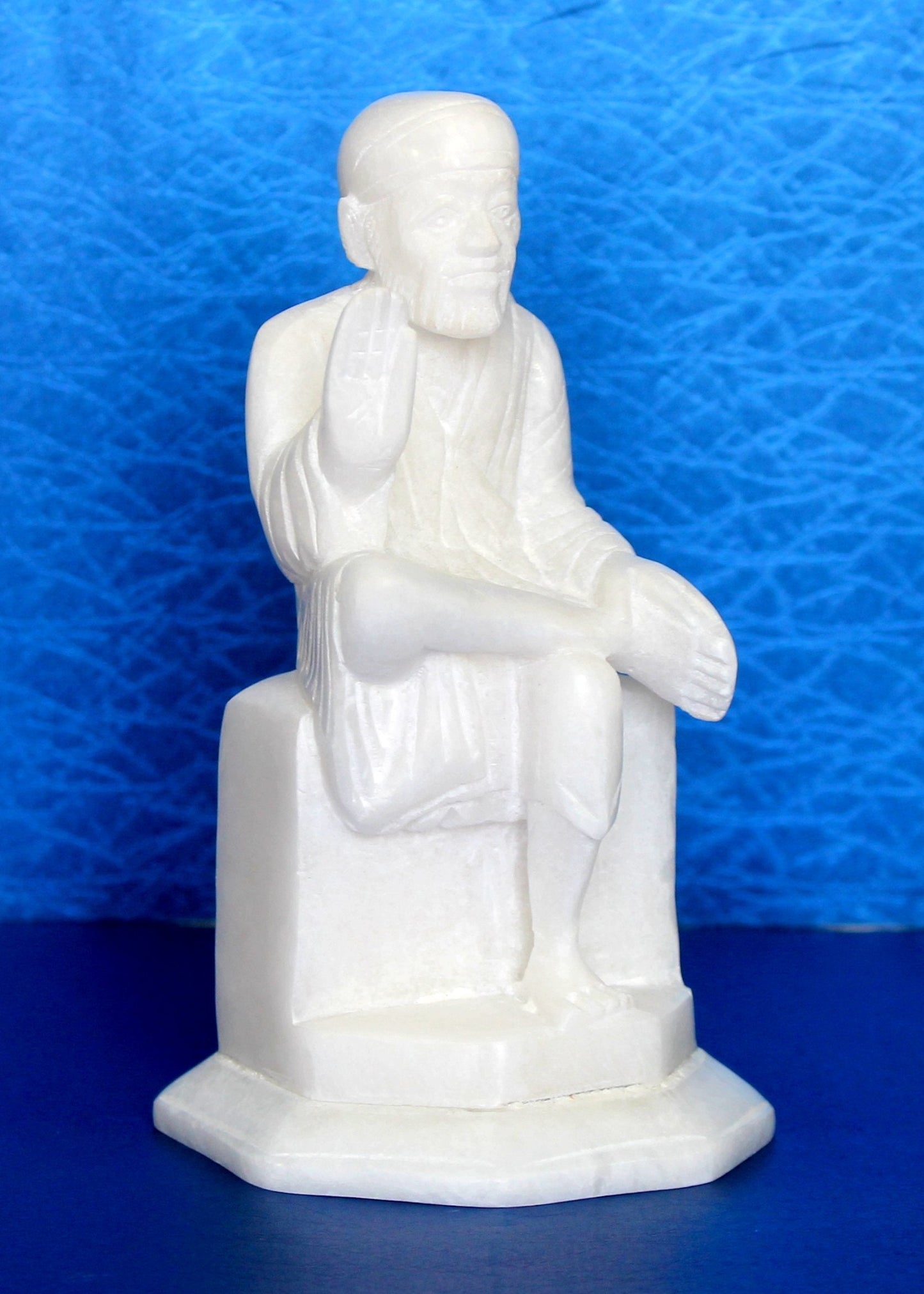 6 Inch Indian White Marble Stone Saibaba, Sai Ram, Sairam, Sai Baba Statue Murti Idol