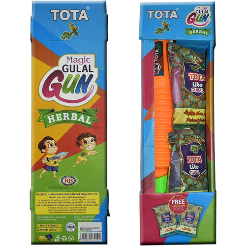 TOTA Herbal Holi Magic Gulal Shooter/ Pichkari Gun|Pack of 1 Prefilled Gun & 2 Refill (Gun Colour May Vary)