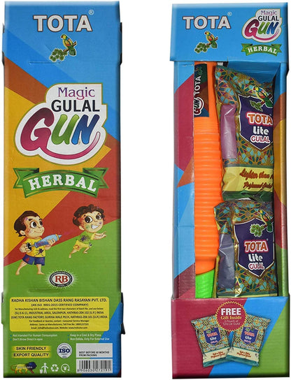 TOTA Herbal Holi Magic Gulal Shooter/ Pichkari Gun|Pack of 1 Prefilled Gun & 2 Refill (Gun Colour May Vary)