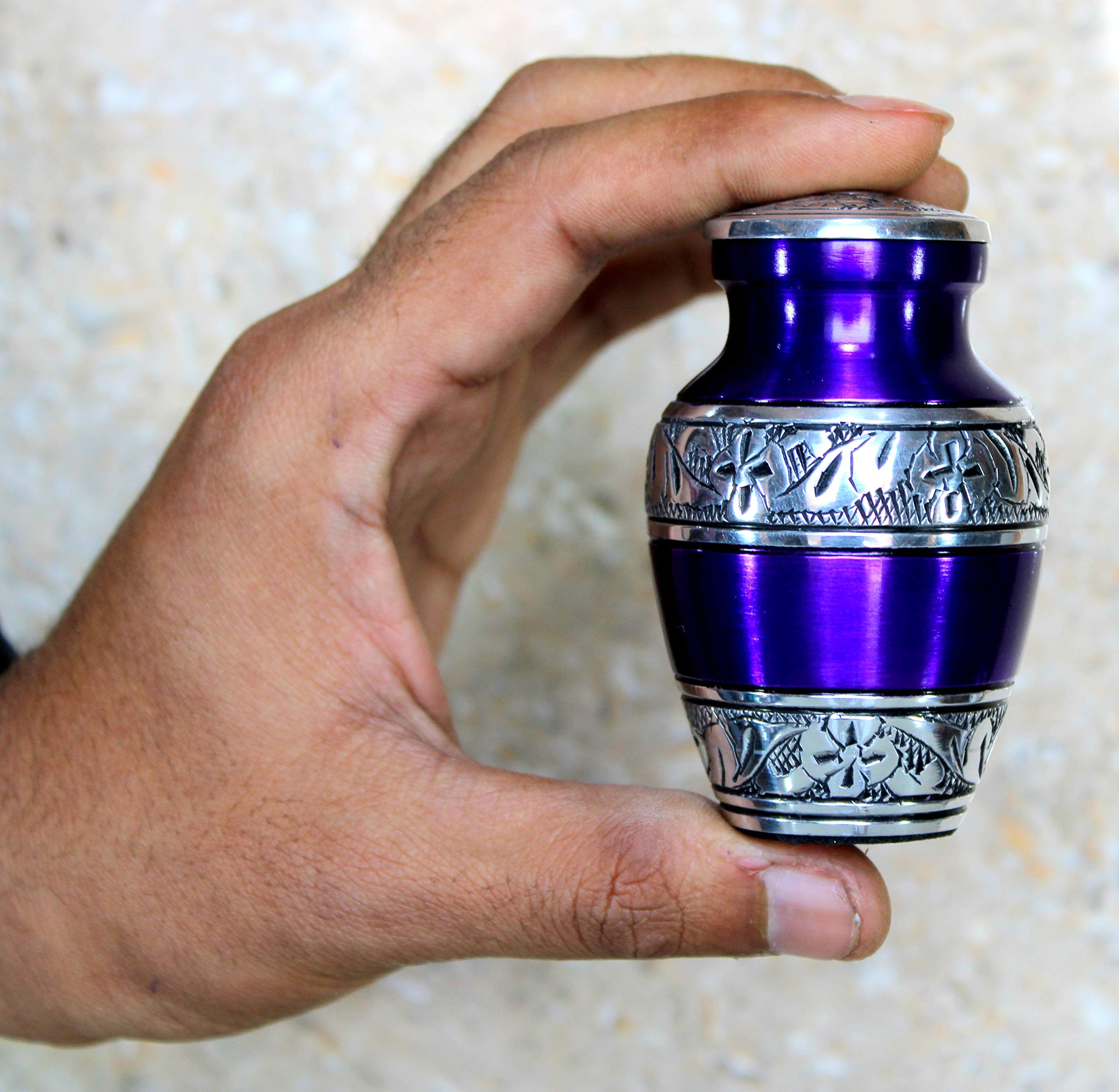 eSplanade- Cremation Mini urn Keepsake Memorial | Set of 4 Small urns for Ashes Funeral Burial Container jar Pot (Silver Carved)