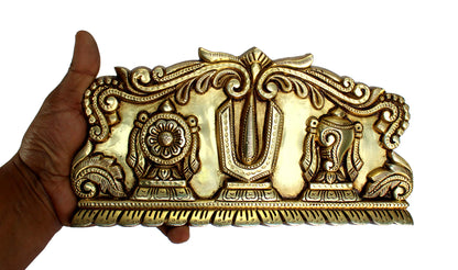 eSplanade Brass Shankh Chakra Namah Showpiece | Shankha Chakra Tilak | Shankha Gada Padma | Padmanabha Swami | Vishnu | Home Decor (8 Inches)