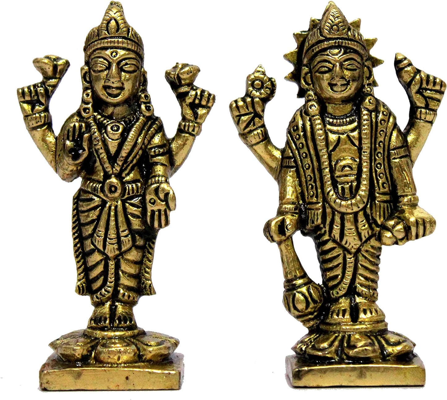 eSplanade Brass Lakshmi Narayan Pair - Lord Vishnu with Laxmi Idol Murti Statue Sculpture - 3" Inches | Pooja Idols | Home Decor