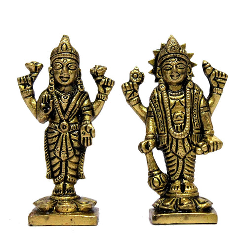 ESPLANADE Brass Lakshmi Narayan Pair - Vishnu with Laxmi Idol Murti Statue Sculpture - 3