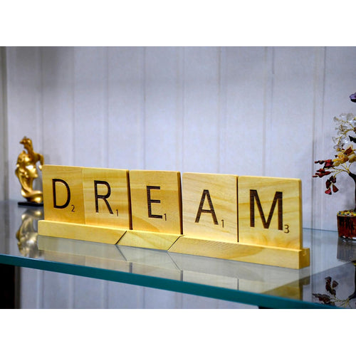 Esplanade Wooden Letter Tiles - DREAM HOME Office Table Decoration Items - Word Block | Scrabble-Inspired Showpieces for Home Decor, Motivational Sign, Interchangeable Letters