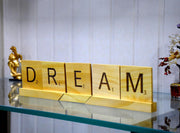 Esplanade Wooden Letter Tiles - DREAM HOME Office Table Decoration Items - Word Block | Scrabble-Inspired Showpieces for Home Decor, Motivational Sign, Interchangeable Letters