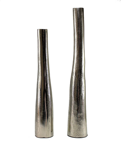 eSplanade Metal Flower Vase Flower Pot - Decorative Items Showpiece - Set of 2 | Home Decor Statement Piece for Showcase Foyer Table Desk | Silver - 15" & 12.5" Inches