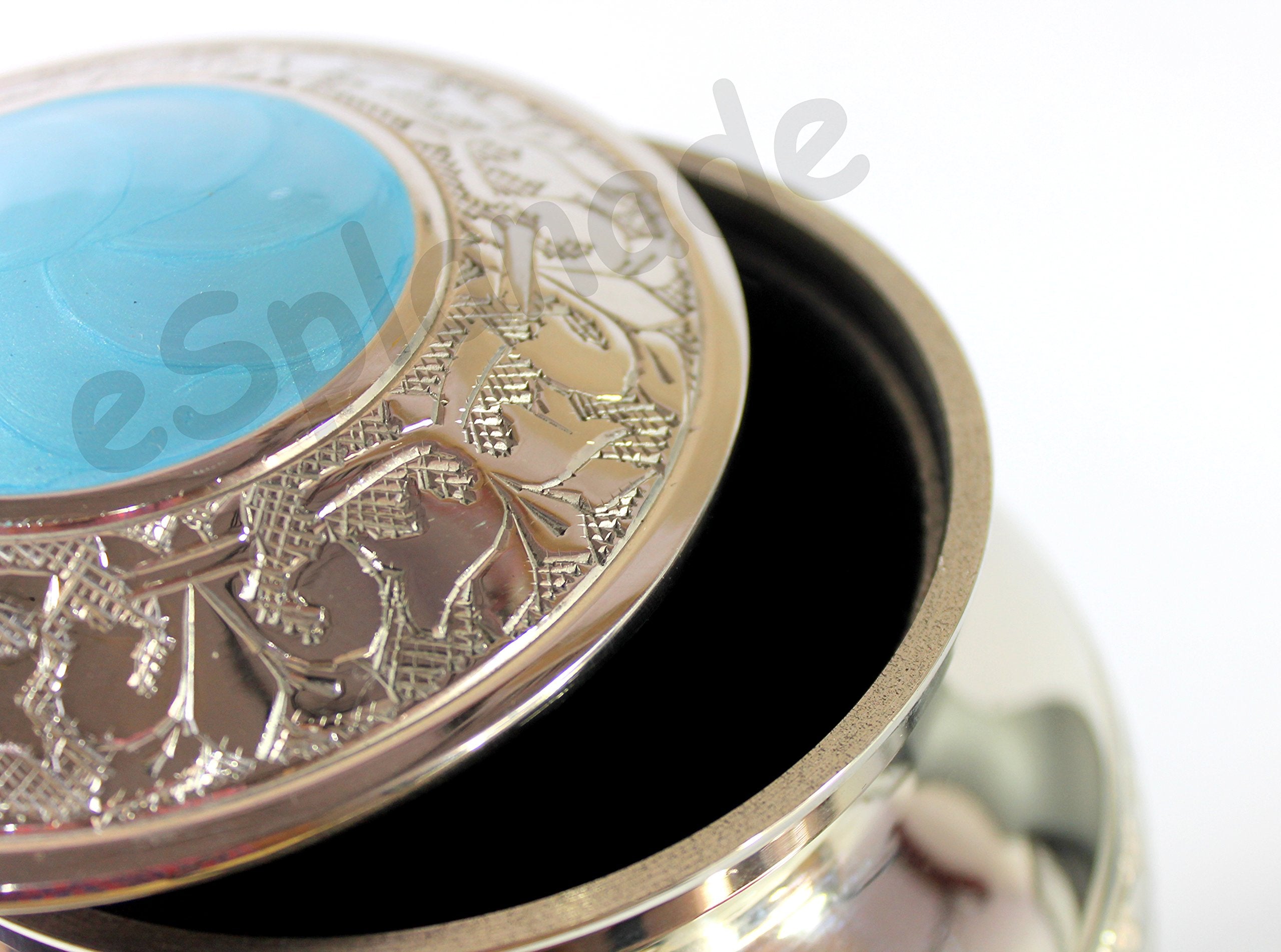 eSplanade Brass Cremation Urn Memorial Jar Pot Container | Full Size Urn for Funeral Ashes Burial | Meenakari Design Metal Urns | Blue - 10" Inches