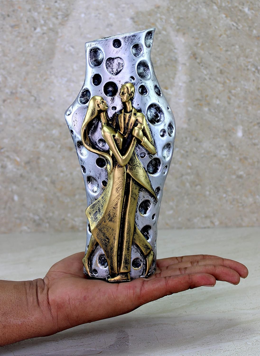 eSplanade Flower Vase Flower Pot Holder Decorative Showpiece - Home Decor - Resin - Copper-Grey - 9.5" Inches