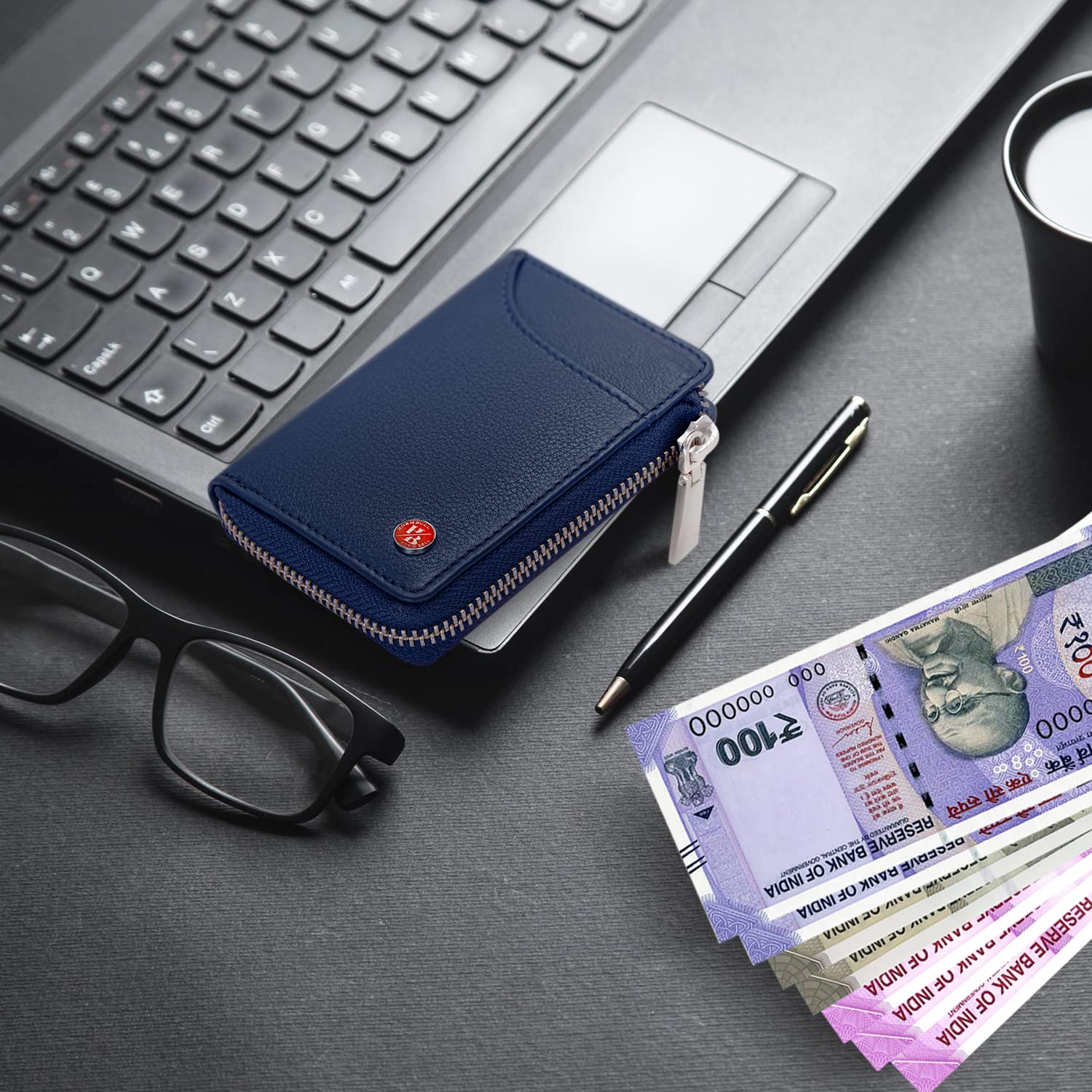 HORNBULL Steve RFID Blocking Leather Wallet for Men | Vertical Credit Debit Card Holder (Navy1)