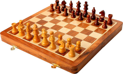 StonKraft Wooden Folding Chess Game Board Set + Wooden Chess Pieces (16" x 16" inches), best gift idea.