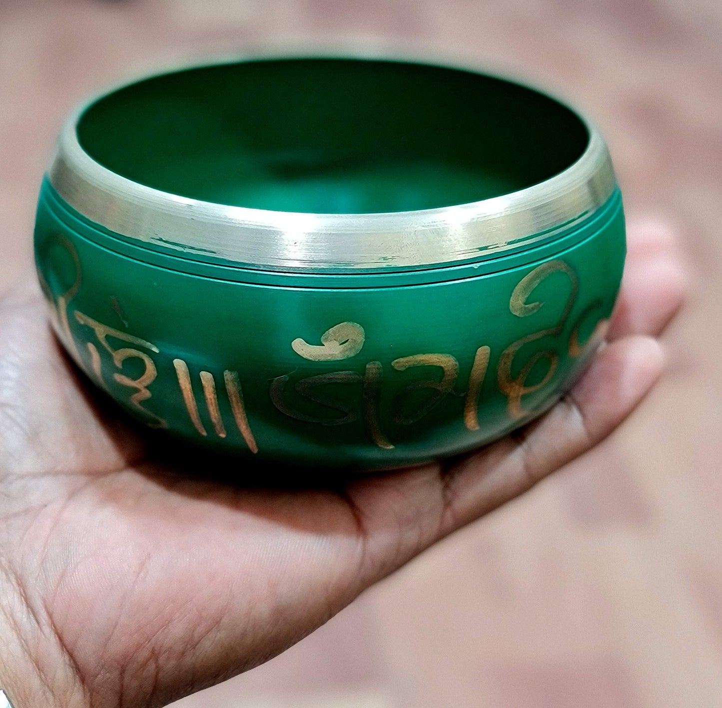 eSplanade - Singing Bowl Tibetan Buddhist Prayer Instrument with Striker Stick | OM Bell | OM Bowl | Meditation Bowl | Music Therapy (Green) 4,5,6 Inches