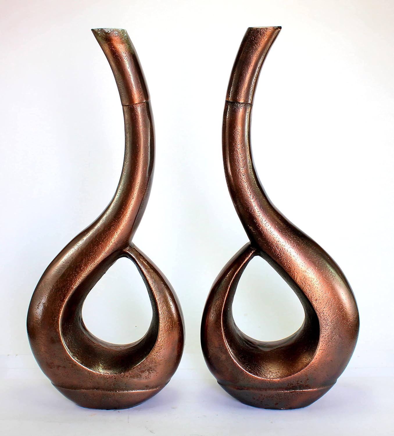 eSplanade Metal Flower Vase Flowerpot - Decorative Items Showpiece - Set of 2 | Home Decor Statement Piece for Showcase Foyer Table Desk | Silver , Copper