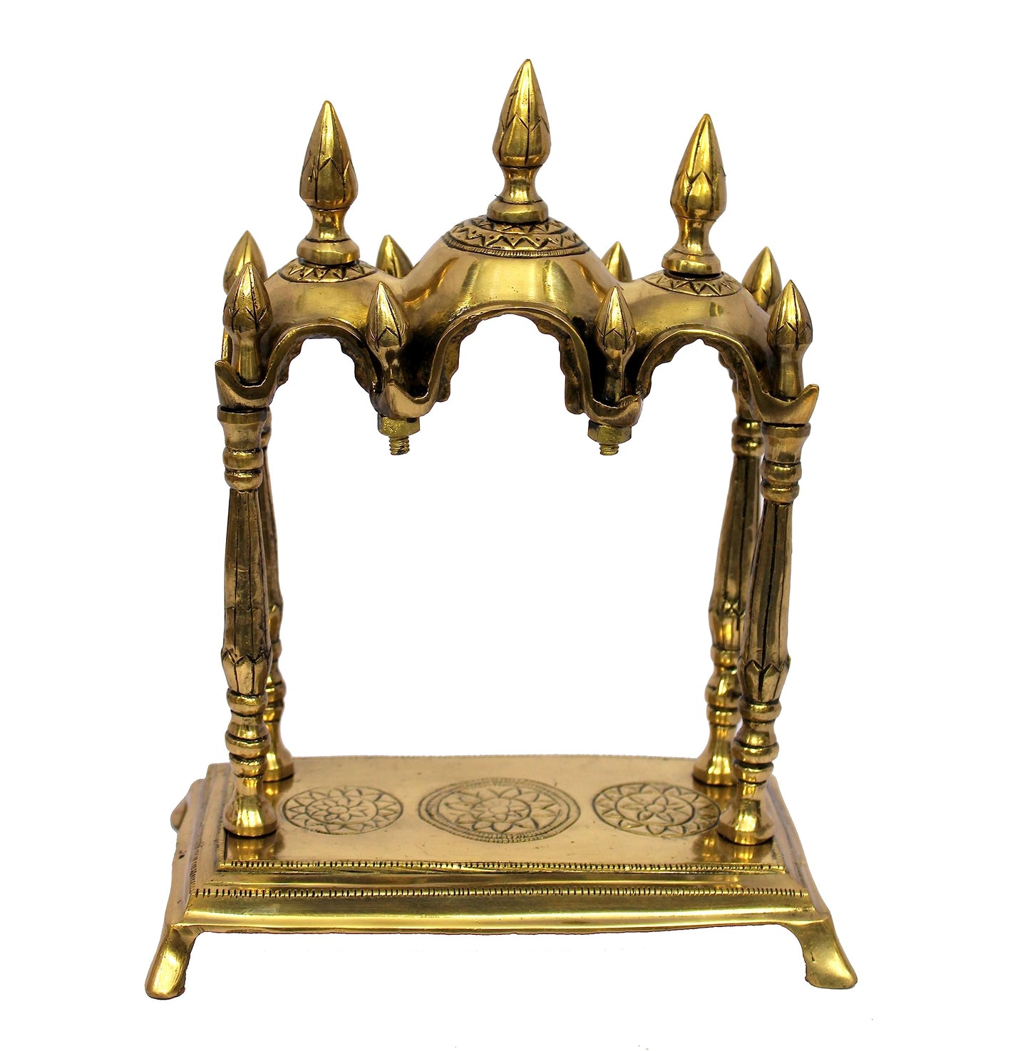 ESPLANADE - Brass 3 Domed Temple Mandir for Home - Puja Items - Home Decor - Golden - 11" Inches