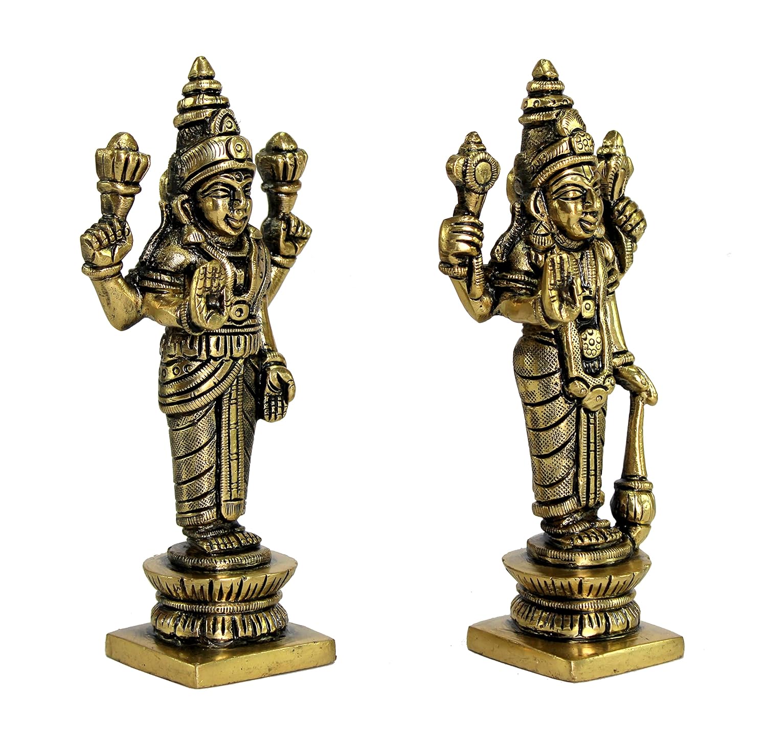 eSplanade Brass Lakshmi Narayan Pair - Vishnu Laxmi Murti Idol Statue Sculpture | Pooja Idols - Home Decor | Golden - 5" Inches