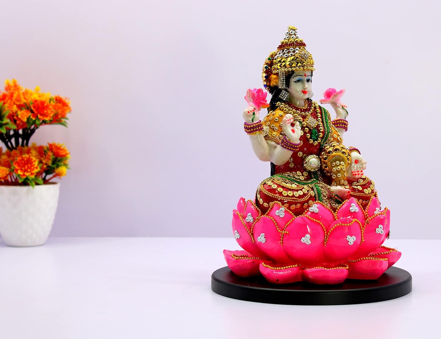 eSplanade Lakshmi on Lotus | Laxmi Goddess Murti Idol Statue Sculpture Figurine - Resin - 11" Inches & 7" Inches - Multicolour
