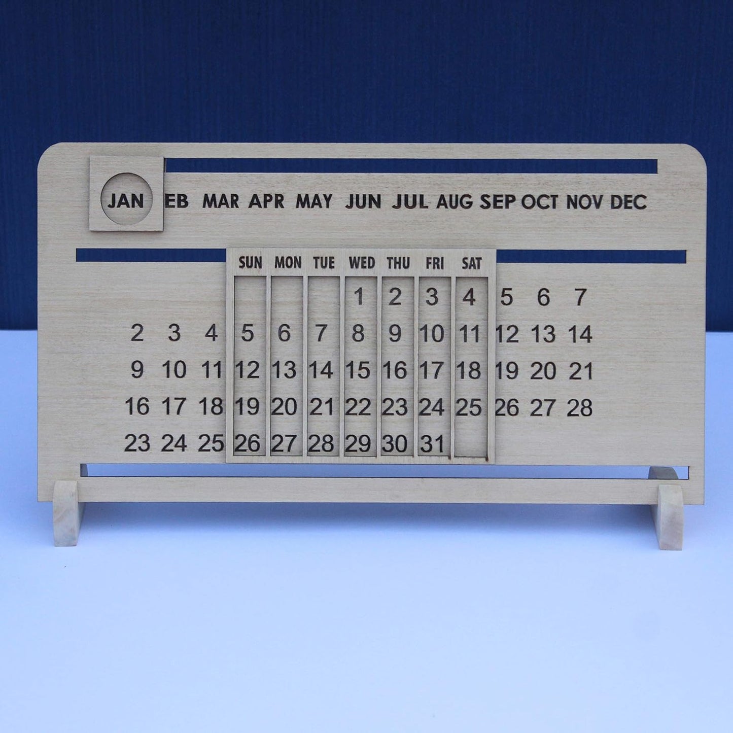 IVEI Wooden Sliding Perpetual Calendar- Table Top Calendar Set - Desktop Calendar- Lifetime Calendar- Wooden Calendar for Desk Decor, Study Room - Sliding Endless Calendar for Office, School, Home