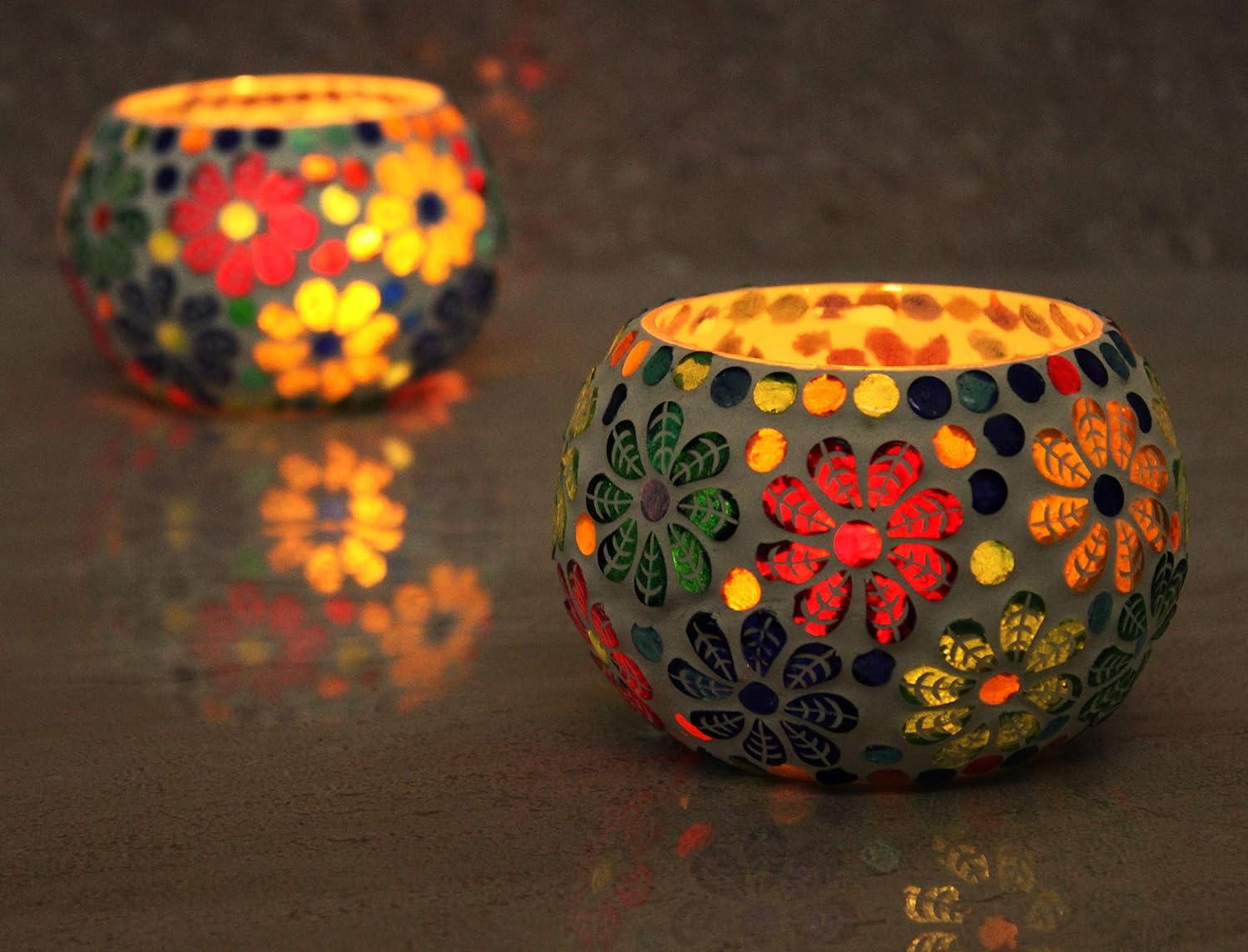 eSplanade Tealight Tea light Votive Candle Holders Votive - Glass (Set of 2) Multicolor