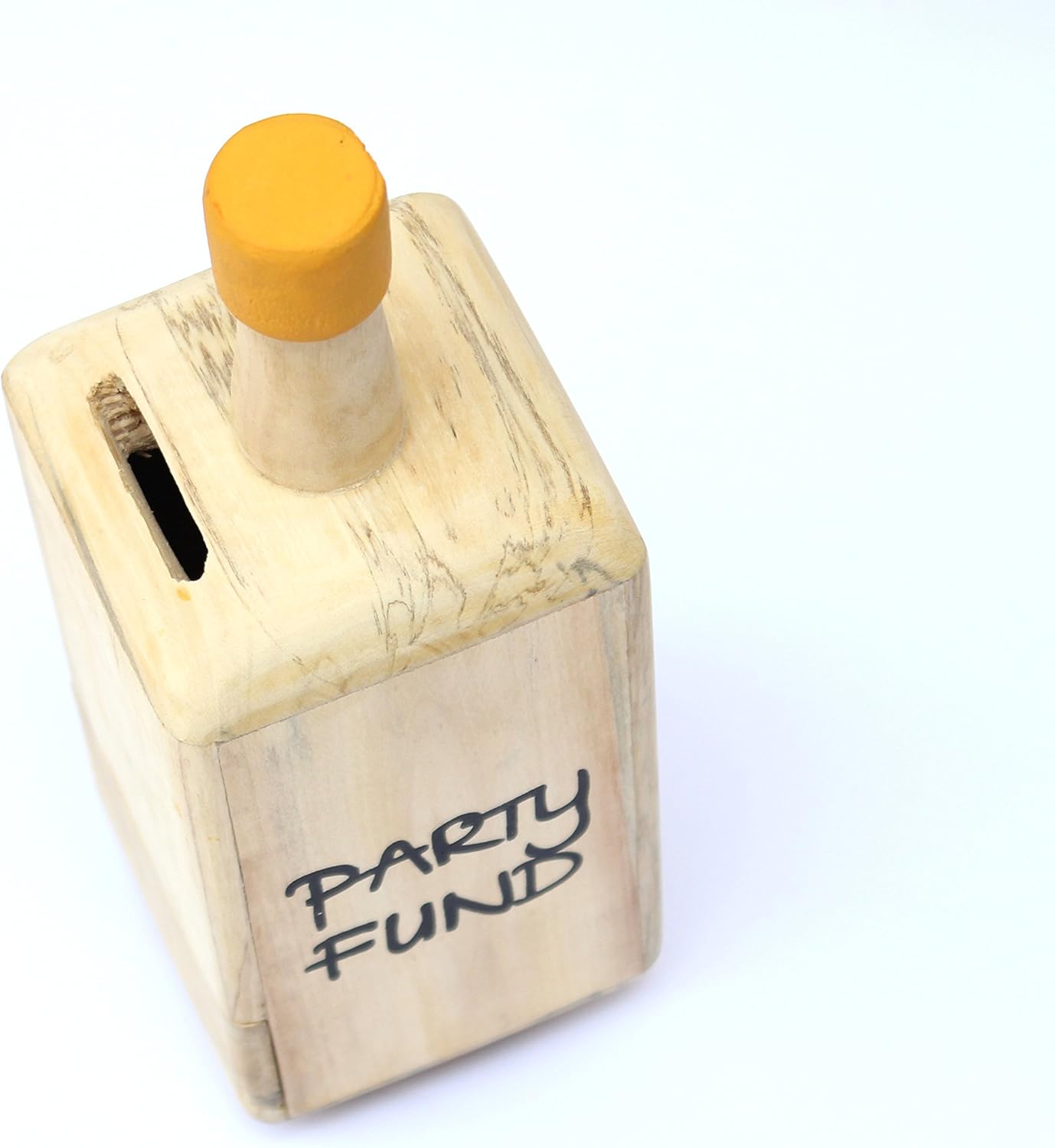 IVEI Wooden Piggy Bank Bottle Shaped Money Box - Piggy Bank for Adults - Handmade Wooden Coin Bank for Party Fund - Money Storage Box - Wooden Money Bank - Wooden Piggy Bank with Lock - Orange & Yellow