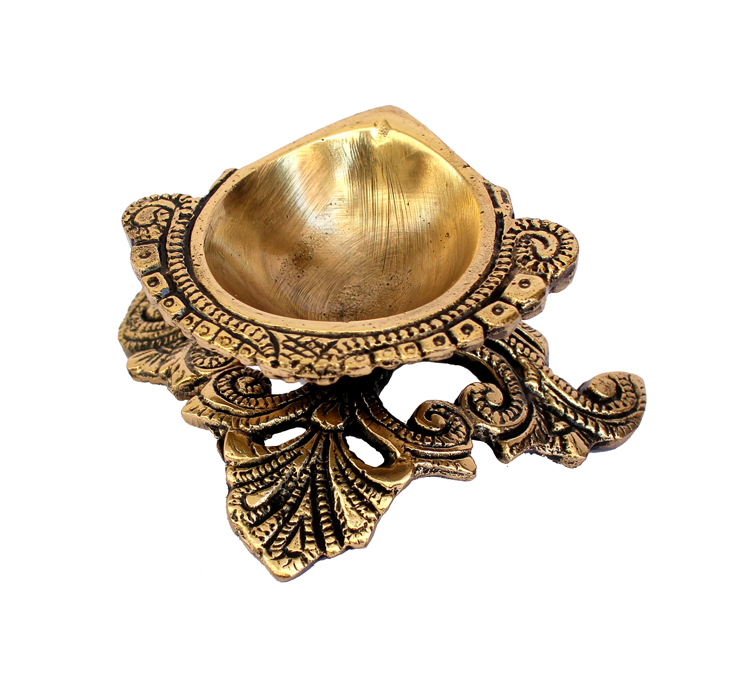 Brass Oil Lamps | Shankh Chakra Narayan Oil Lamp Diya Deepam Kuthu Vilakku -3.5 & 4" Inches