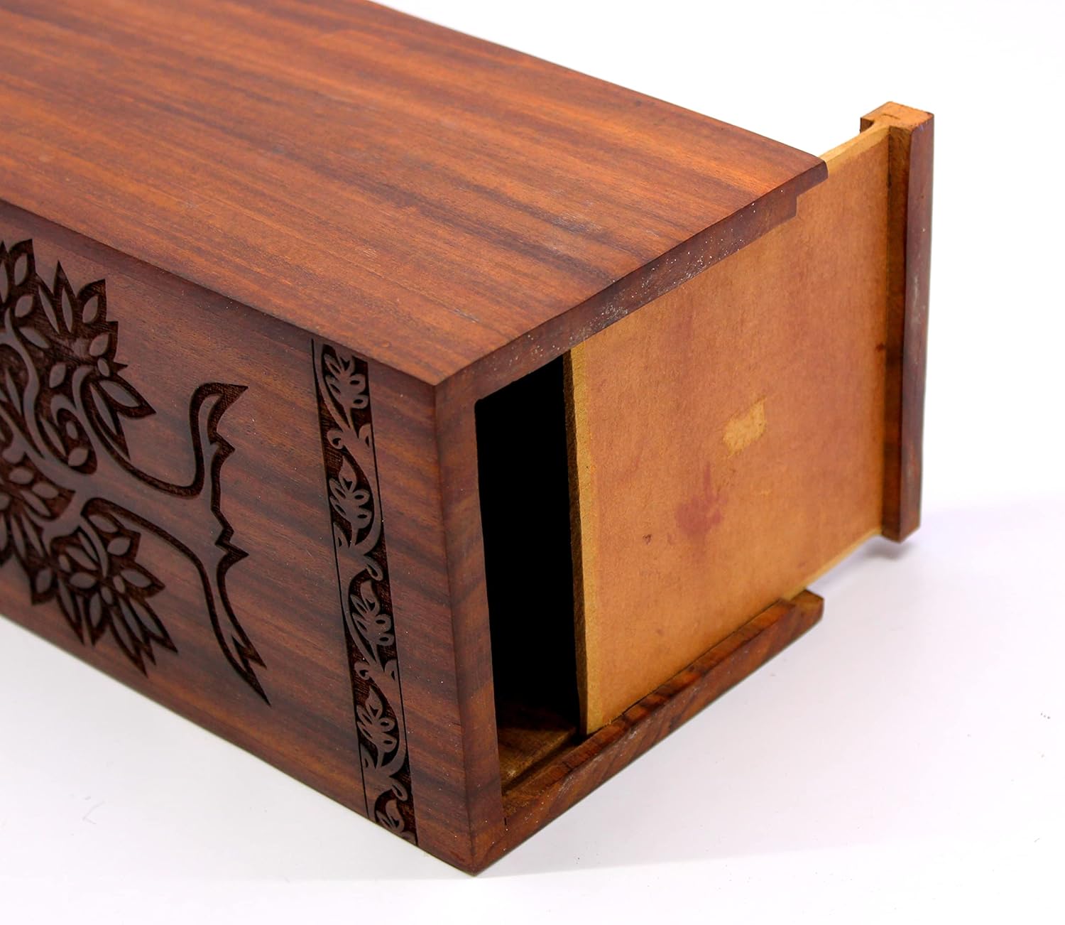 eSplanade Wooden Cremation Urn Memorial Jar Pot Container | Full Size Urn for Funeral Ashes Burial | Tree of Life Engraved Wooden Urn | Beige & Brown- 10" Inches