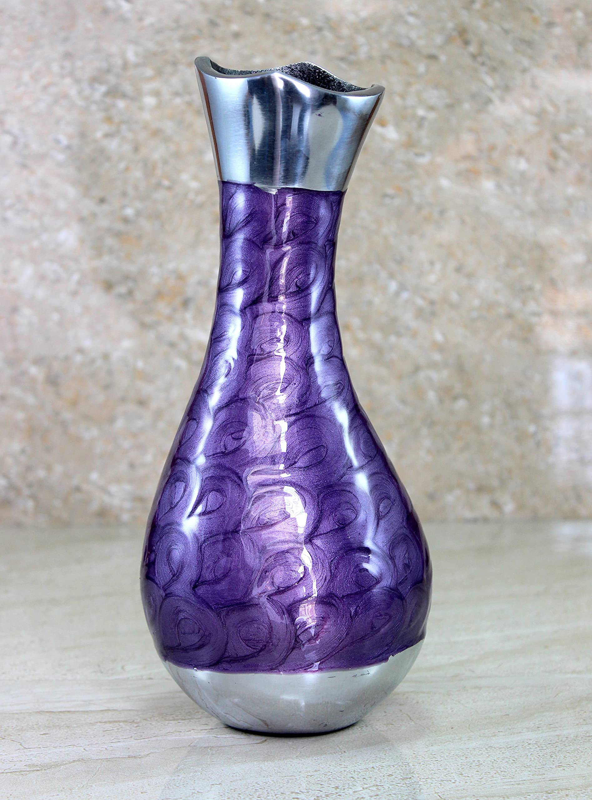 eSplanade Metal Flower Vase Flower Pot - Decorative Item Showpiece - Purple - 9.5" inches