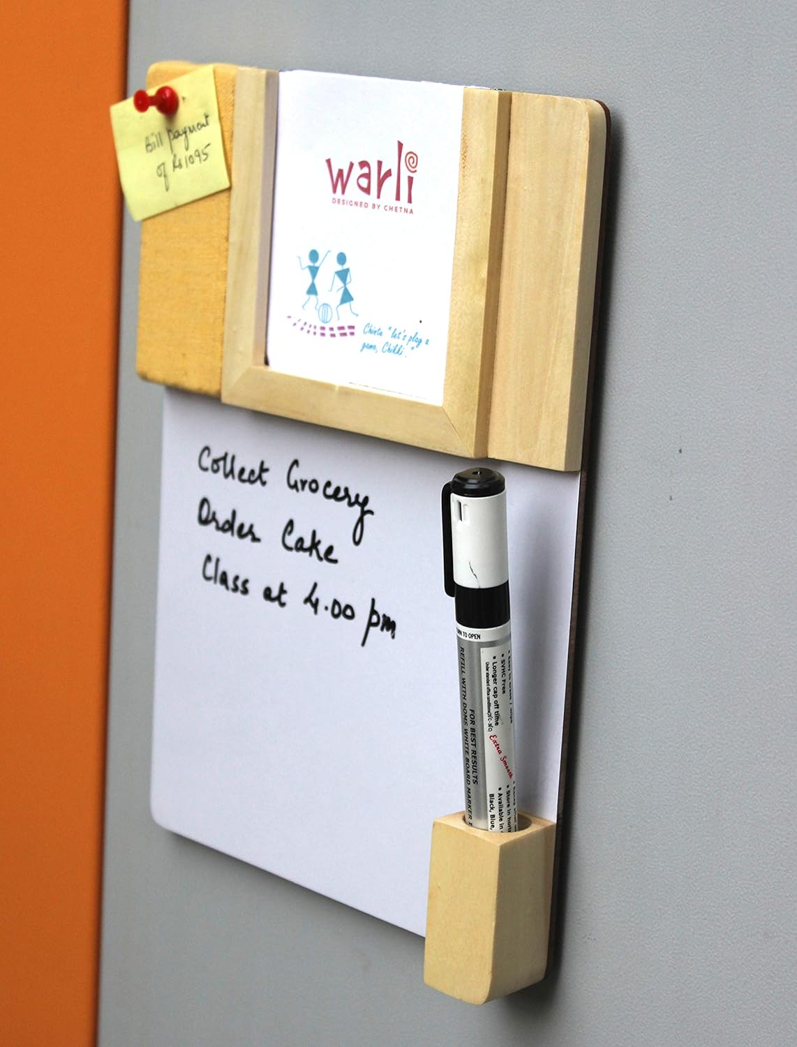 IVEI Warli Calendar with Pin Board & White Board - Magnet Board Calendar for Fridge - Utility Desk Calendar Dry Erase Board - Mini Calendar Fridge Magnet with Whiteboard & Pinboard - Brown, Green, Wine, Yellow, Blue