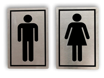 eSplanade Stainless Steel Men & Women Toilet Sign Bathroom (6 x 4 inches) | Male & Female Washroom Door Sign Sticker - Easy to Mount Weather Resistant Long Lasting Ink