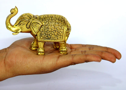 eSplanade Brass Elephant | Handmade Laxmi Ganesh Carving Maharaja Elephant Idol for Decoration (Brass/Elephant/3")