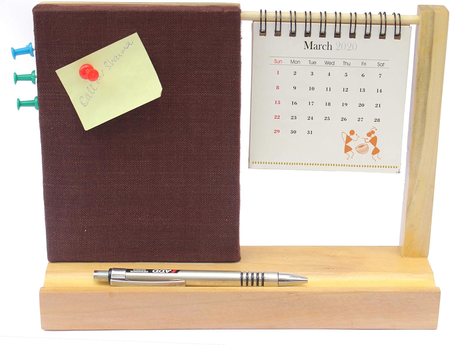 IVEI Warli Desk Calendar with Pin Board - Desk Organizer - Utility Desktop Calendar - Table Top Calendar Set - Desk Calendar Holder with Pin Board for Home, Office Desk Decor, Study Room