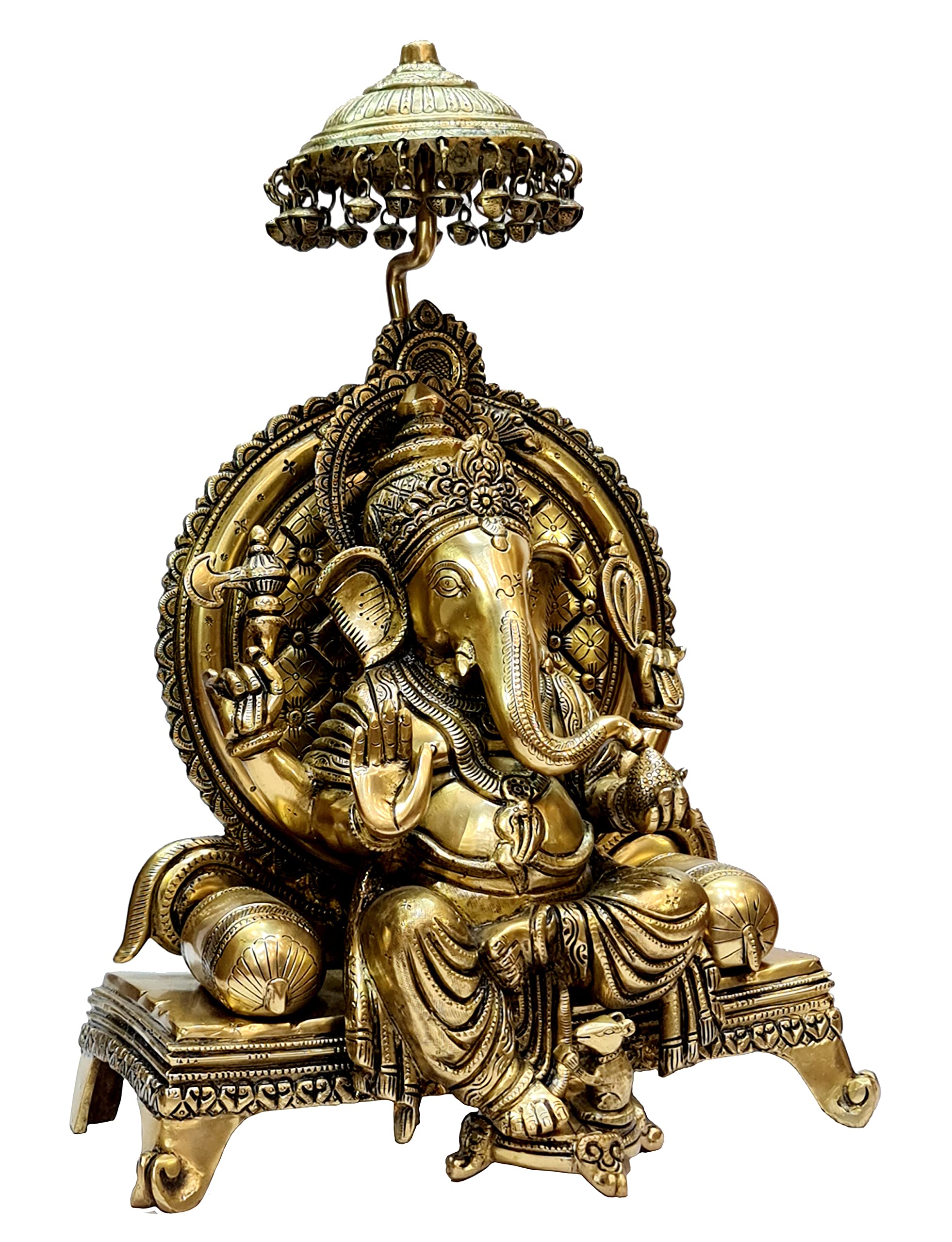 eSplanade Brass - Ganesh Ganesha Ganpati Vinayak with Singhasan Showpiece -18" inches | Big Size - Murti Idol Statue Sculpture | Pooja Articles