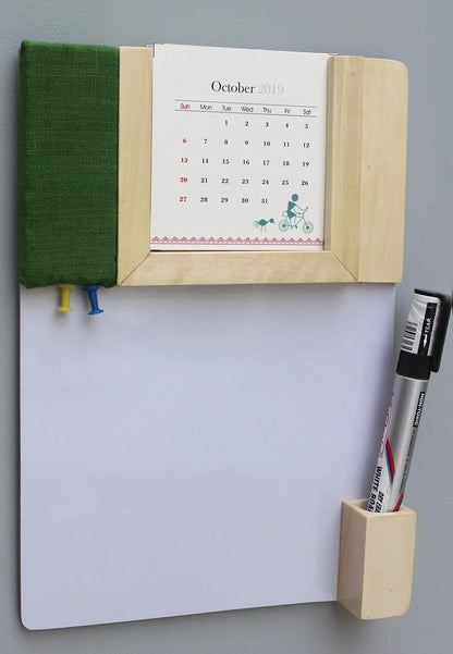 IVEI Warli Calendar with Pin Board & White Board - Magnet Board Calendar for Fridge - Utility Desk Calendar Dry Erase Board - Mini Calendar Fridge Magnet with Whiteboard & Pinboard - Green