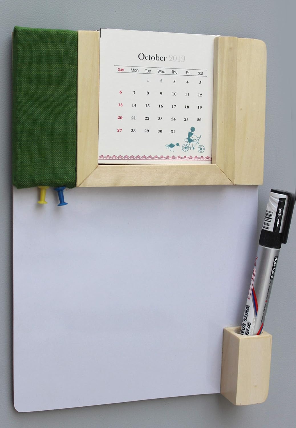 IVEI Warli Calendar with Pin Board & White Board - Magnet Board Calendar for Fridge - Utility Desk Calendar Dry Erase Board - Mini Calendar Fridge Magnet with Whiteboard & Pinboard - Brown, Green, Wine, Yellow, Blue