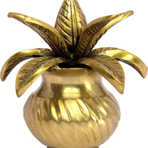 eSplanade Brass Kalash Kalasha with Leaves for Temple Attire - Decorative Items - Home Decor - Golden - 4.5