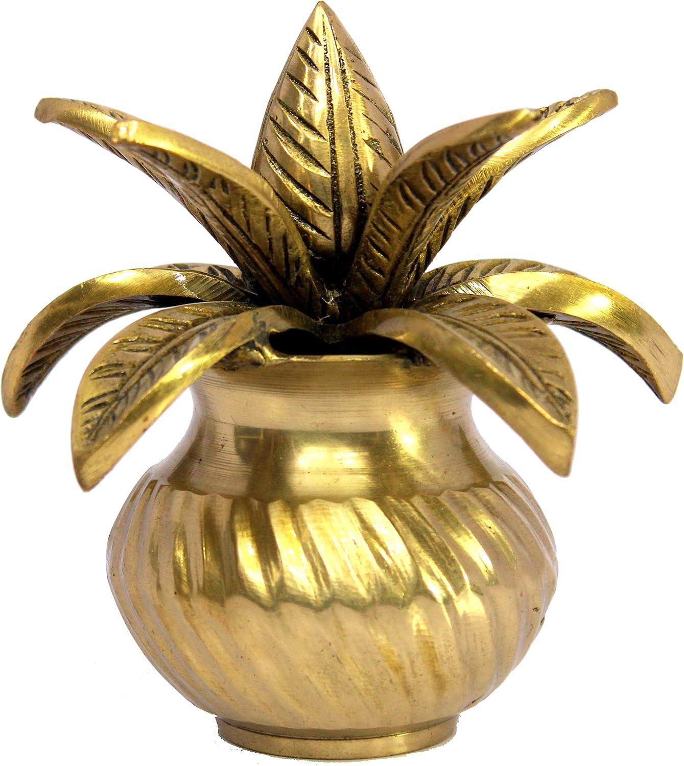 eSplanade Brass Kalash Kalasha with Leaves for Temple Attire - Decorative Items - Home Decor - Golden - 4.5" Inches & 5.75