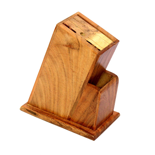 KLEO Knife Holder Stand for Kitchen - Universal Cutlery Holder in Teak Wood | Eco-Friendly, Durable, Multi-Size Knife Block with Anti-Slip Feet | Handmade by Skilled Artisans