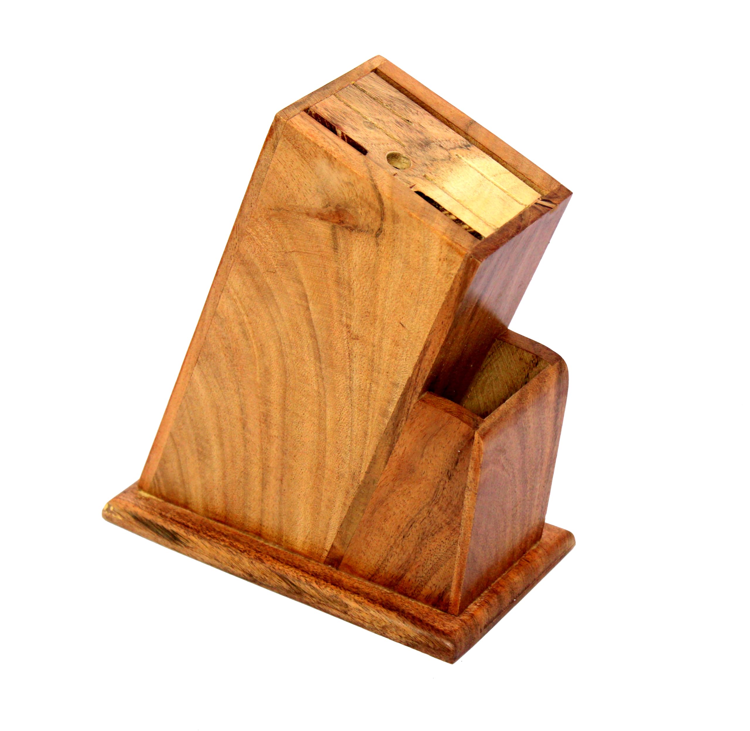 KLEO Knife Holder Stand for Kitchen - Universal Cutlery Holder in Teak Wood | Eco-Friendly, Durable, Multi-Size Knife Block with Anti-Slip Feet | Handmade by Skilled Artisans