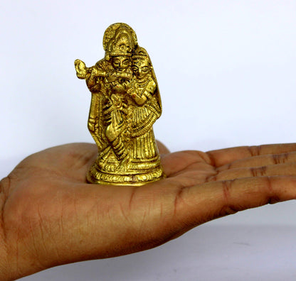 StonKraft Radha Krishna Radha Kishan Murti Idol Statue Sculpture - Brass - 3.25"