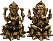 3" Brass Laxmi Ganesh Idol On Lotus Set