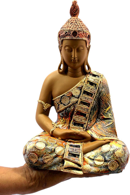 eSplanade Resin Meditating Buddha Showpiece Idol Statue Figurine Murti | Tibetan Buddhist Statue | Home Decor | Brown-Multi - 12" Inches